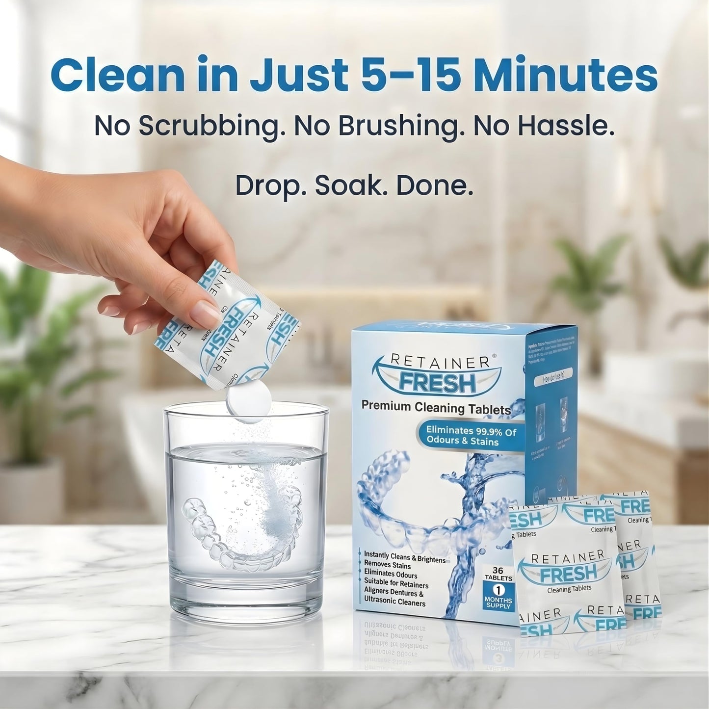Retainer Fresh Retainer Cleaner Tablets - Denture Cleaner, Retainer Cleaning Tablets, Mouth Guard Cleaner, Aligner Cleaner, Brite Retainer Tablets 36 Tablets 1 Month