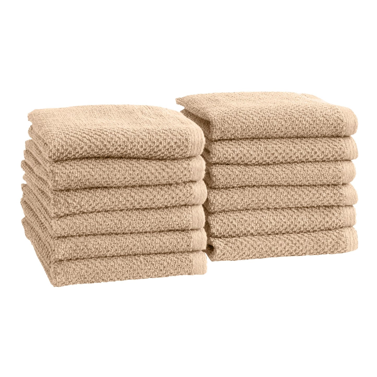 Great Bay Home 100% Cotton 12-Pack 13x13 Wash Cloth - Absorbent, Quick-Drying, Durable Face Towels for Bathroom Decor - Low-Twist, Two-Ply Fibers (Taupe)