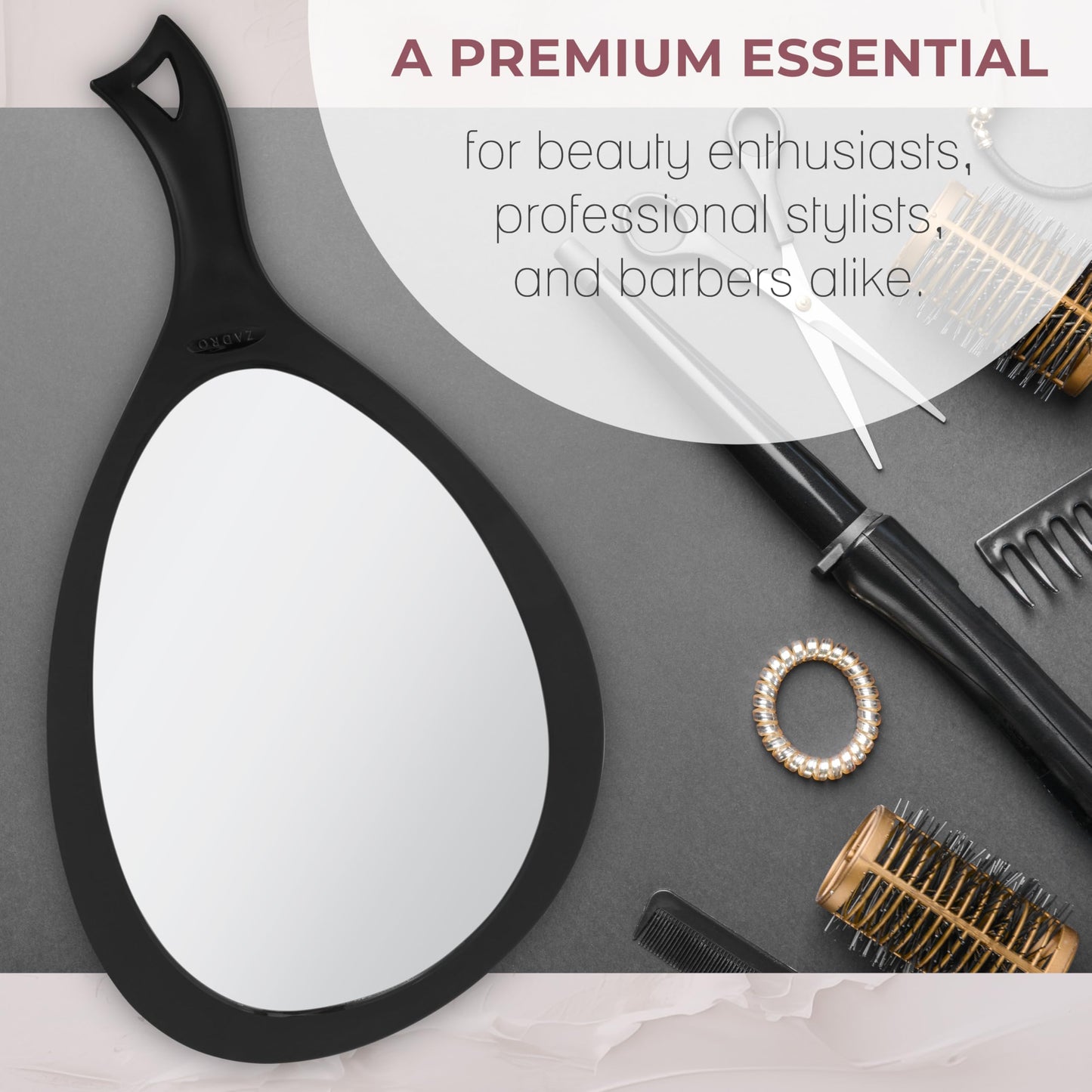 Zadro Salon Professional Extra Large Hand Mirror with Handle, 10" W x 19" L, Multi-Purpose Oval Handheld Mirror with New Distortion-Free Reflection (1, Off-White, Large (Pack of 1))