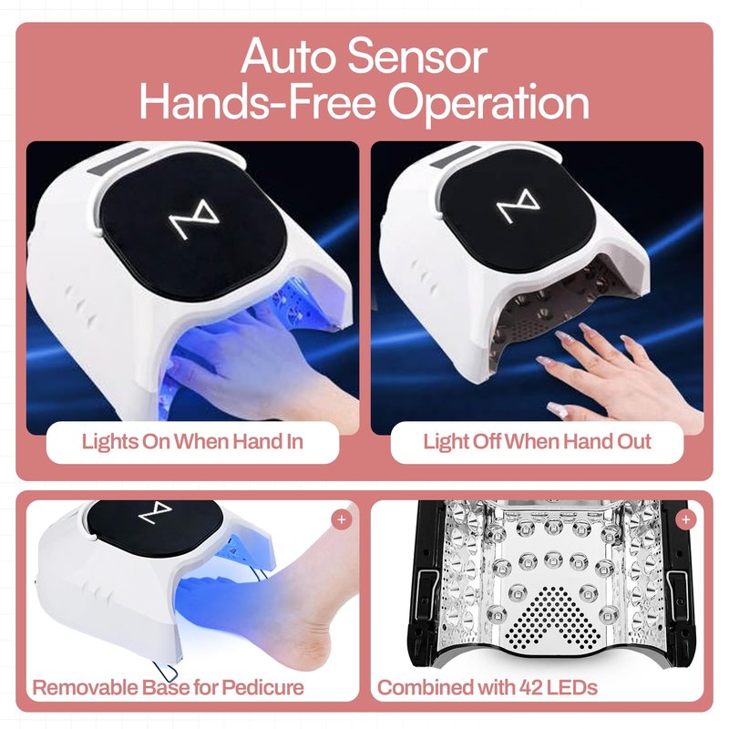 M - GlowPro Professional Hybrid 86W Wireless Rechargeable UV LED Nail Curing Lamp Cordless Nail Dryer for Gel Nails, Manicure, Pedicure (White)