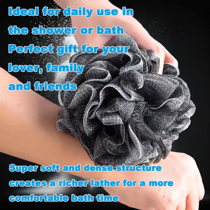 Black Bath Shower Loofah Exfoliating Body Back Scrubber Sponge for Women Men 60g (1 Pack)