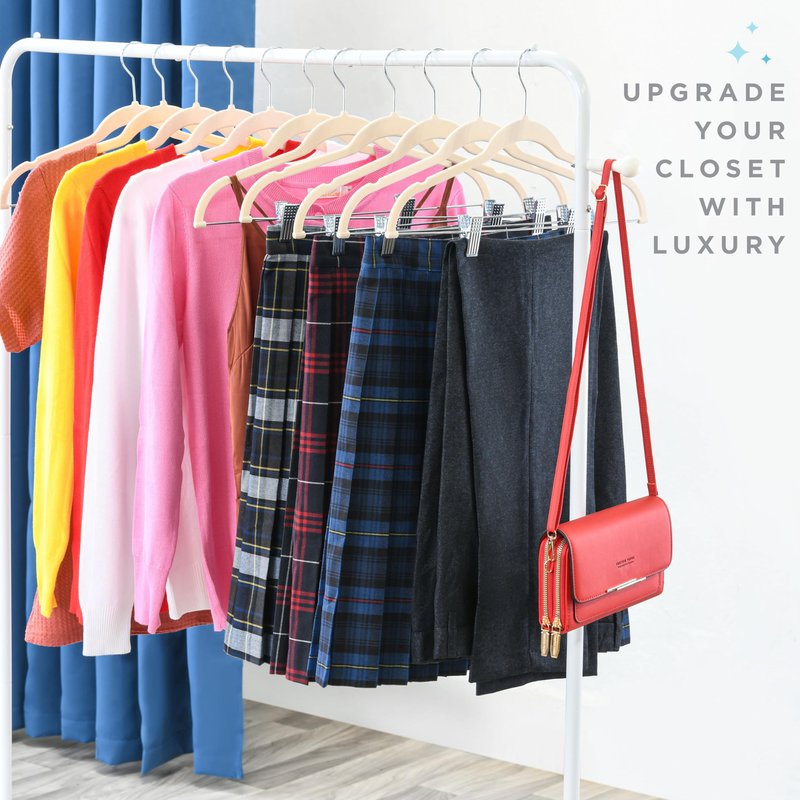 Home-it 10 Pack Clothes Hangers with Clips Ivory Velvet Hangers use for skirt hangers Clothes Hanger pants hangers Ultra Thin No Slip