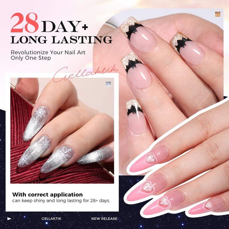 GELLAKTIK 5-in-1 Cat Eye Gel Polish 15ml No Base/Top Coat Needed All-in-One Formula, Beginner-Friendly Magnetic Nail Polish with Magnet Stick, Fast Curing for Home DIY Manicure (Silver)