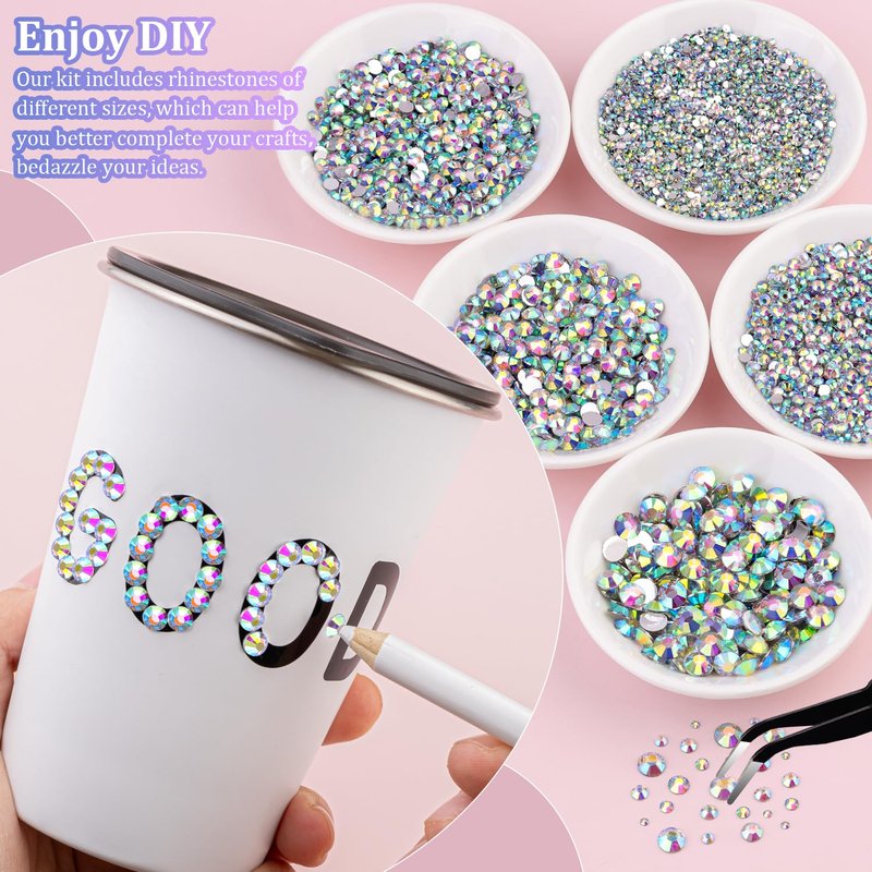 Regine Switzerland 25000Pcs Resin Rhinestones - AB Mixed Sizes 2-6mm Flatback Gems for DIY Crafts
