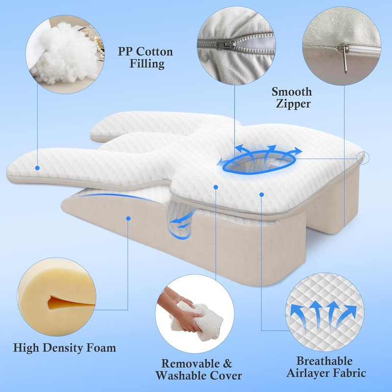 Face Down Pillow,Face Down Pillow After Eye Surgery, BBL Pillow After Surgery Stomach Sleeping Pillow, Home Pillows Faces Down with Shredded Memory Foam and Removable Cover