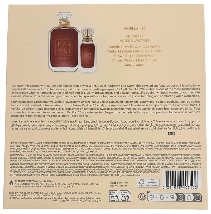 KAYALI Vanilla | 28 Eau de Parfum Iconic Set – Sweet Vanilla, Amber Woods & Brown Sugar Notes, 50 ml + 10 ml