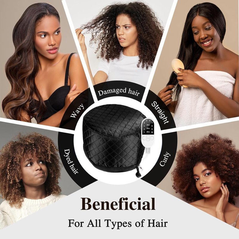 Skiennix Hair Steamer - Deep Conditioning Heat Cap with 10 Fast-Heating Levels & 3 Timer Settings | Elegant Black & Purple