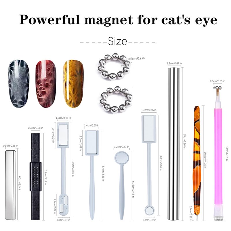 MOLILON 29 Pieces Cat Eye Magnet for Nails Cat Eye Gel Nail Polish Magnet Round Magnet Beads 3d Cat Eye Nail Magnetic Nail Polish Tool Cat Eye Magnet Stick for Nail Art Accessories