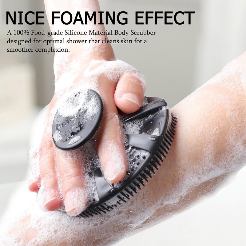 INNERNEED Food-Grade Soft Silicone Body Scrubber Shower Brush Handheld Cleansing Skin Brush, Gentle Exfoliating and Lather Well (Black+Gray)