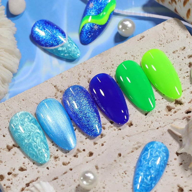 Born Pretty Neon Green & Blue Gel Nail Polish - 6 Colors with Shimmer Pearl Glitter for DIY Nail Art
