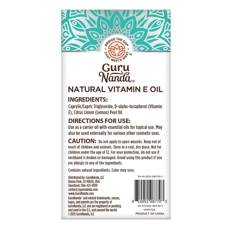 GuruNanda Pure & Natural Vitamin E Oil for Skin, Face, & Nails, 5,000 IU with D-Alpha Tocopherol & MCT Oil to Help Enhance Absorption, Non-GMO & Vegan, 2 FlOz