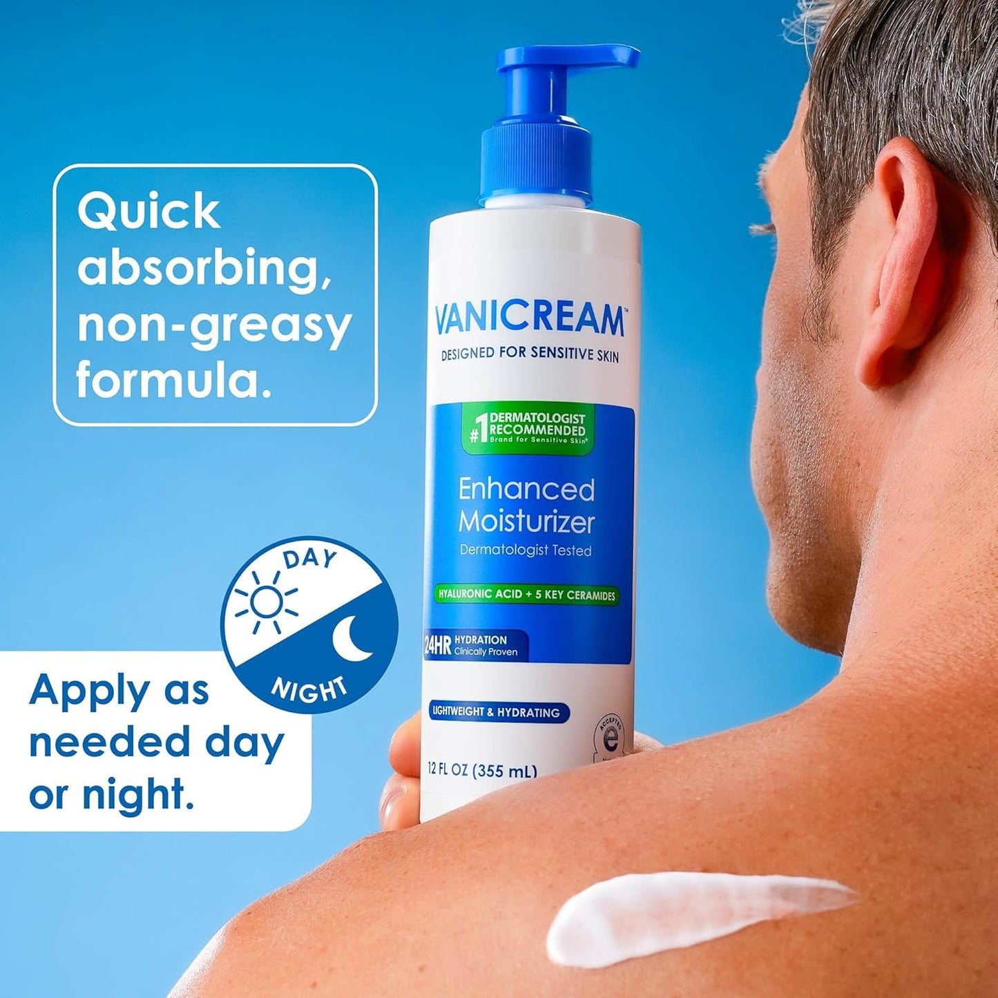 Vanicream Enhanced Moisturizer, 12 Fl Oz, Daily Body Lotion for Dry, Sensitive Skin, Clinically Tested 24Hr Hydration with Hyaluronic Acid, Glycerin & Ceramides, Formulated without Common Irritants