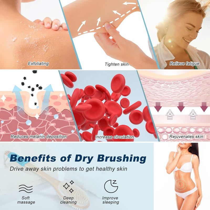 Ergonomic Long Handle Back Scrubber - Double-Sided Exfoliating Body Brush for Men & Women | Blue Color