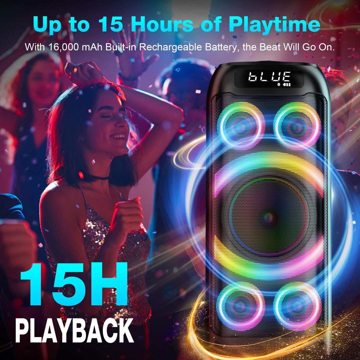 BOHINI Bluetooth Speaker, 160W Peak Powerful Loud Stereo Sound Deep Bass Wireless Boombox Portable Large Party Speakers with Subwoofer TWS Pairing Dynamic LED Light for Outdoor Camping Backyard Events
