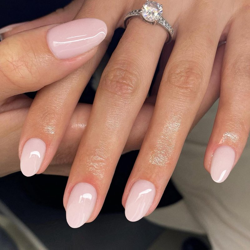 Dusty Baby Pink Press on Nails Short Oval Round Nails Glue on, SXVME Short Fake Nails Press ons, Acrylic False Nails Handmade of Gel, Best Thick Natural Almond Nails for Big & Petite Fingers, 24Pcs