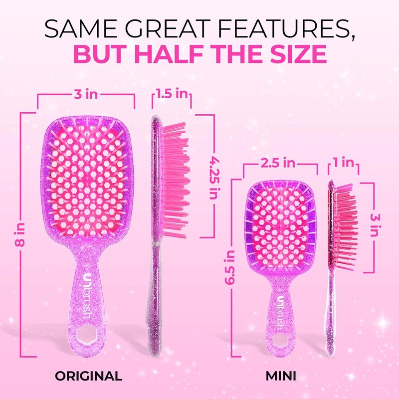 FHI Heat UNbrush Mini Detangler Brush for Pain-Free Brushing on All Wet or Dry Hair Types — Durable Duoflex Anti-Static Bristles, Lightweight Handle, Vented Mini Hair Brush