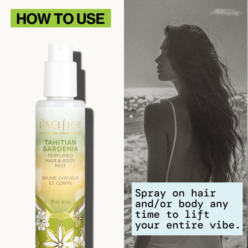 Pacifica Tahitian Gardenia Perfumed Hair & Body Mist, Alcohol-Free Spray Designed For Head-To-Toe Wear, Vegan & Cruelty-Free, 6 Fl Oz