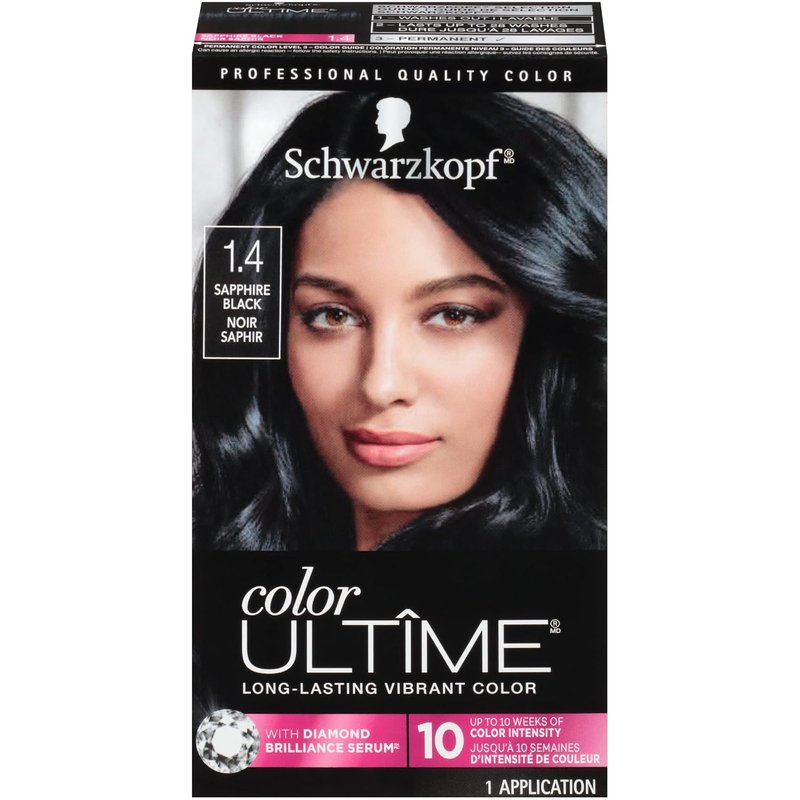 Schwarzkopf Color Ultime Hair Dye - 1.4 Sapphire Black, Permanent & Fade-Resistant, Covers Grays