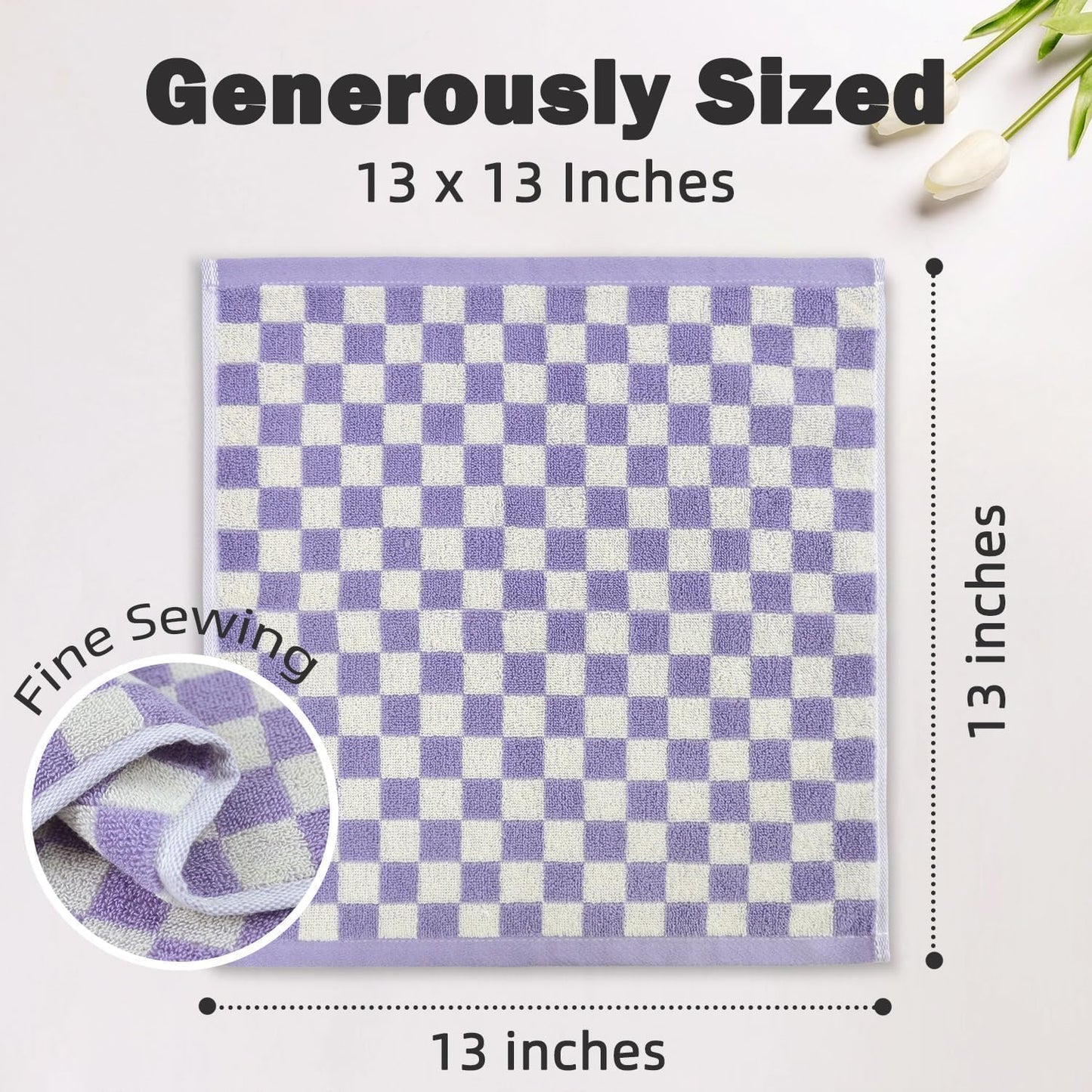 Jacquotha Wash Cloths Checkered 4 Pack 4 Colors - Cotton Washcloths for Face Body, 13 x 13 Inches Daily Cleansing Kitchen Towels