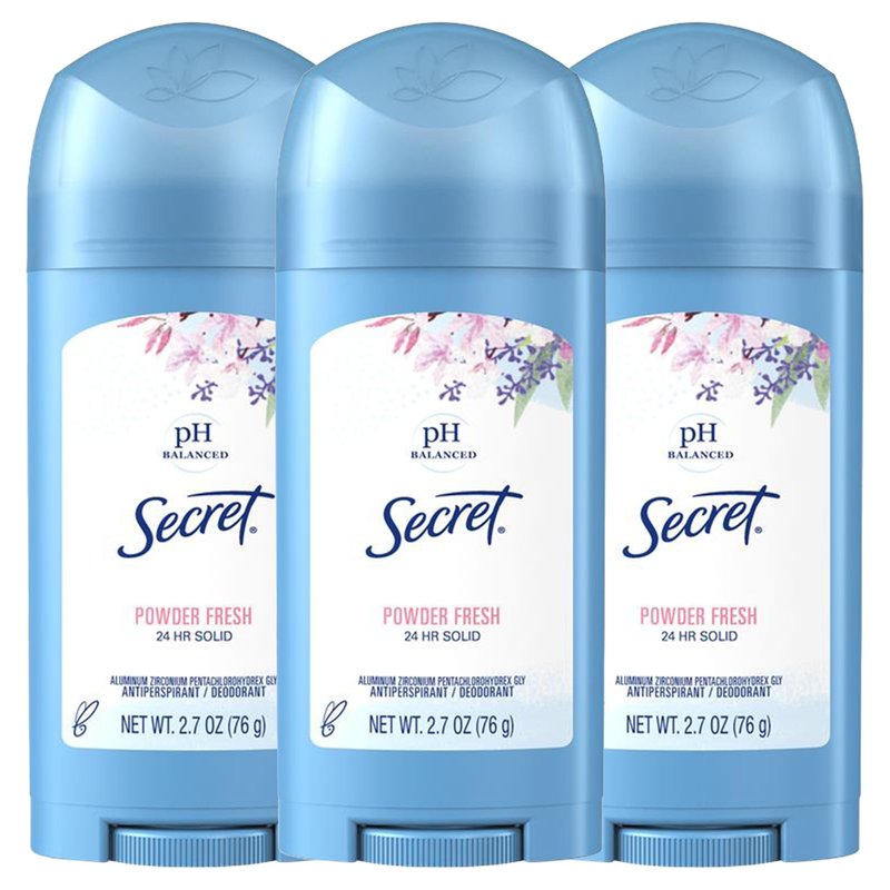 Secret Wide Solid Antiperspirant and Deodorant for Women, 24hr Sweat and Odor Protection, Stay Fresh & Dry All Day Long, pH-Balanced Formula, Powder Fresh Scent, 2.7 oz (3 pack)