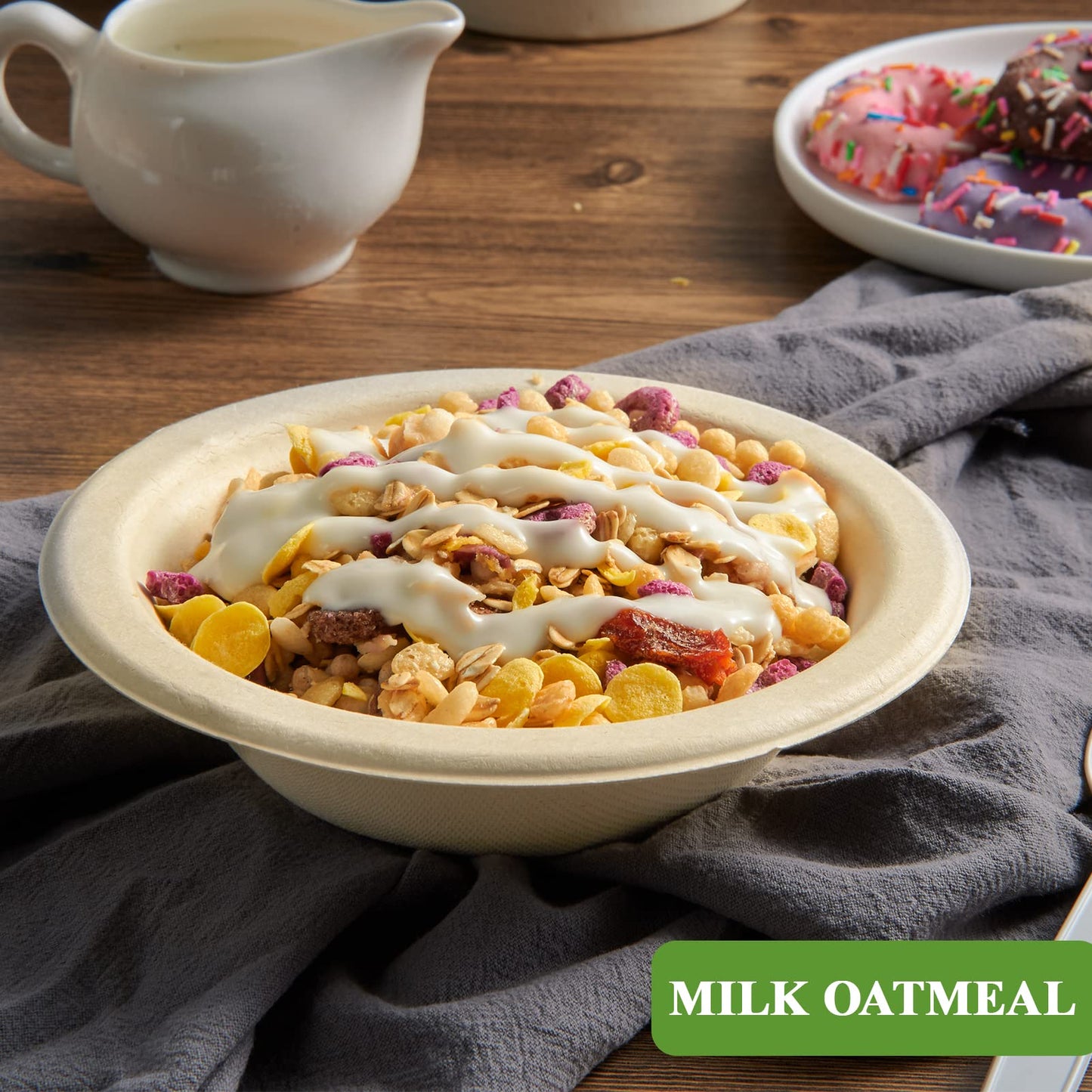 Vplus 500 Pack 12 OZ Paper Bowls Bulk, Disposable Compostable, Eco-friendly Bagasse, Heavy-duty Bowls Perfect for Milk Cereals, Snacks, Salads Nature