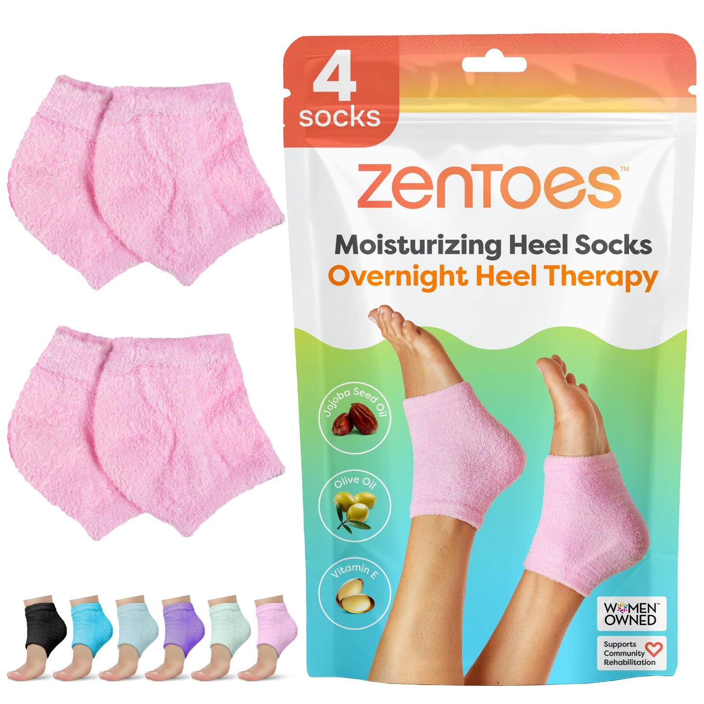 ZenToes Moisturizing Socks for Cracked Heel Treatment, Vitamin E, Olive Oil and Jojoba Oil Infused Heel Socks, Spa Gifts for Women, Mothers Day Gifts (Fuzzy Pink, Regular)