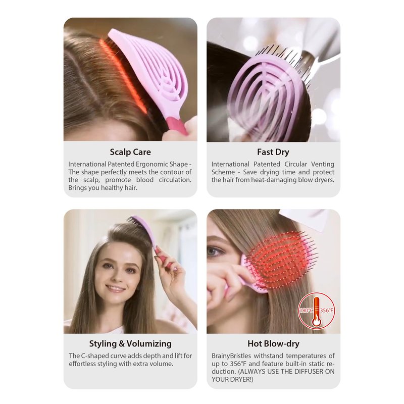 NuWay C Brush Scalp Care Detangling Hair Brush – Gentle Scalp Massage & Easy Detangling for Wet or Dry Hair, Everyday Hairbrush for Healthy Looking Hair (Sky Blue)