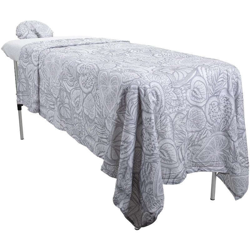 ForPro Premium Designer Flannel 3-Piece Massage Sheet Set, Island Tranquility, for Massage Tables, Includes Massage Flat Sheet, Fitted Sheet and Fitted Face Rest Cover, White