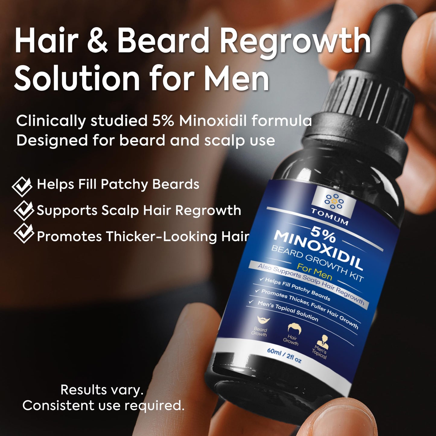 TOMUM 5% Minoxidil Beard Growth Kit for Men – Hair & Beard Regrowth Serum, Helps Fill Patchy Beards, Thicker Fuller Facial & Scalp Hair, Topical Solution