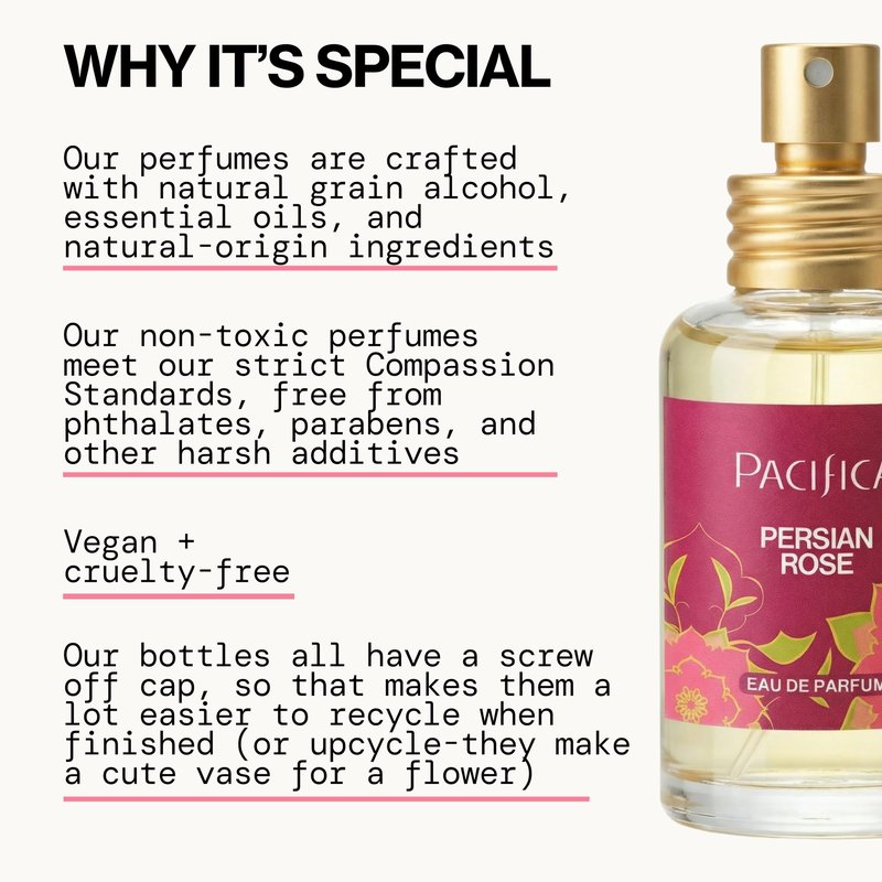 Pacifica Beauty Persian Rose Spray Perfume, Romantic Floral Fragrance, Vegan, Non-Toxic, Classic Feminine Scent with Natural Essential Oils, Cruelty-Free 1oz