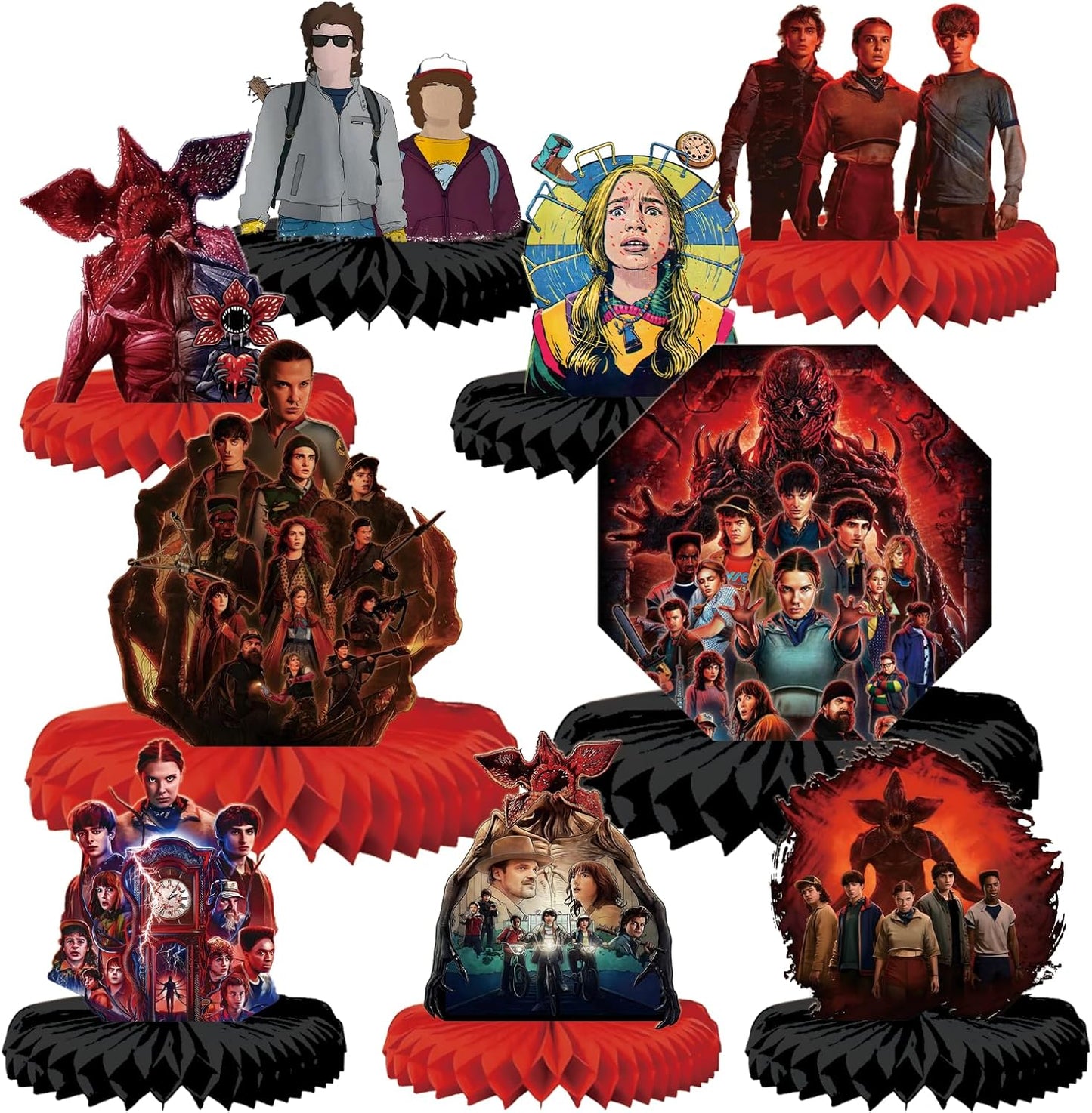 Stranger Things | 9-Piece Honeycomb Table Centerpiece Set - Perfect Birthday Party Decorations for Kids