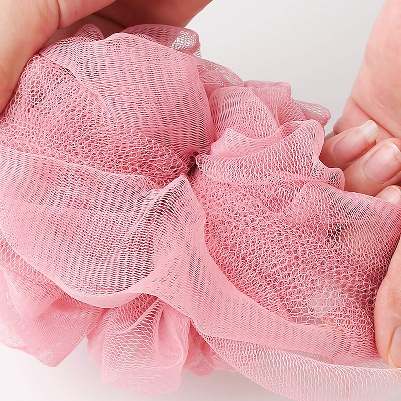 LISSOMPLUME Mesh Pouf Bath Sponge Exfoliating Shower Ball Pom Cleaning Accessory Blue Color