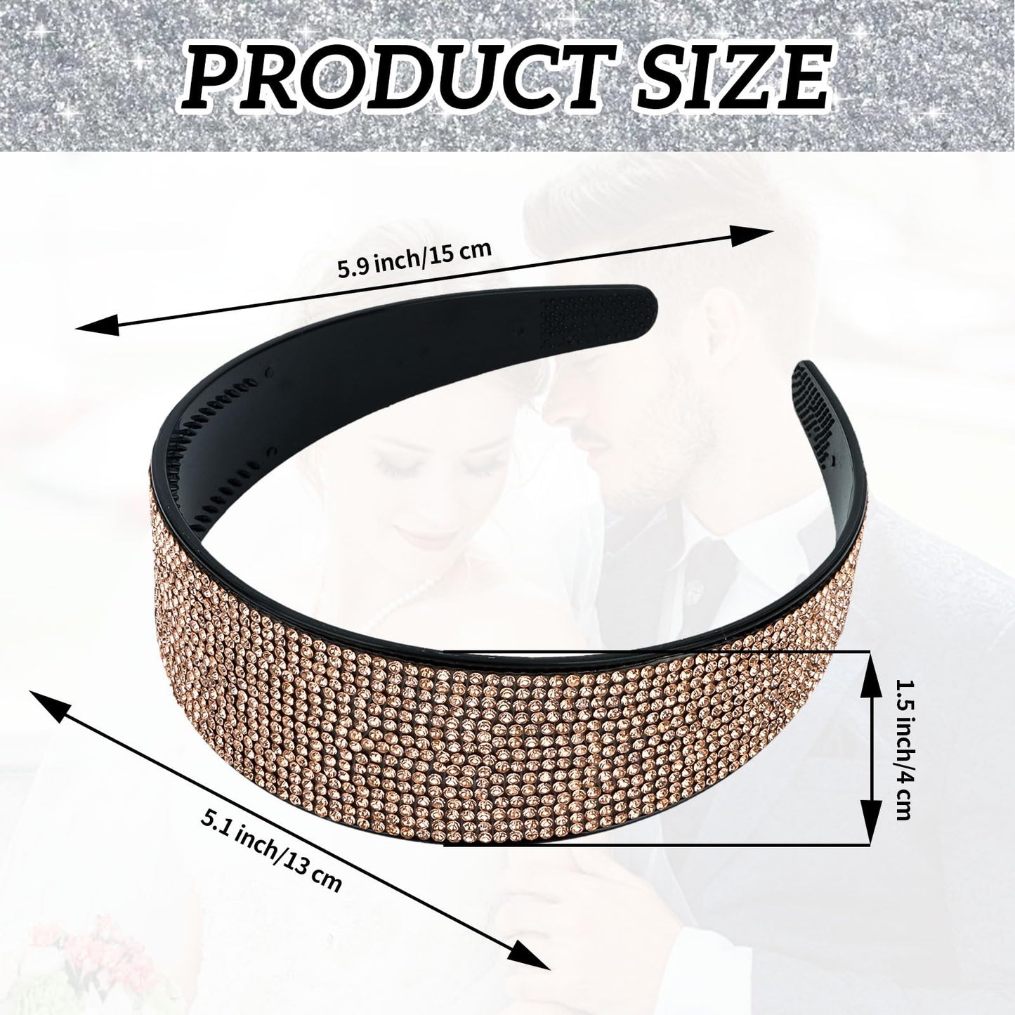 Amariver Sparkly Rhinestone and Diamond Headband - Shiny Crystal, Glitter, Wide Fashion Jeweled Hair Accessory for Women and Girls