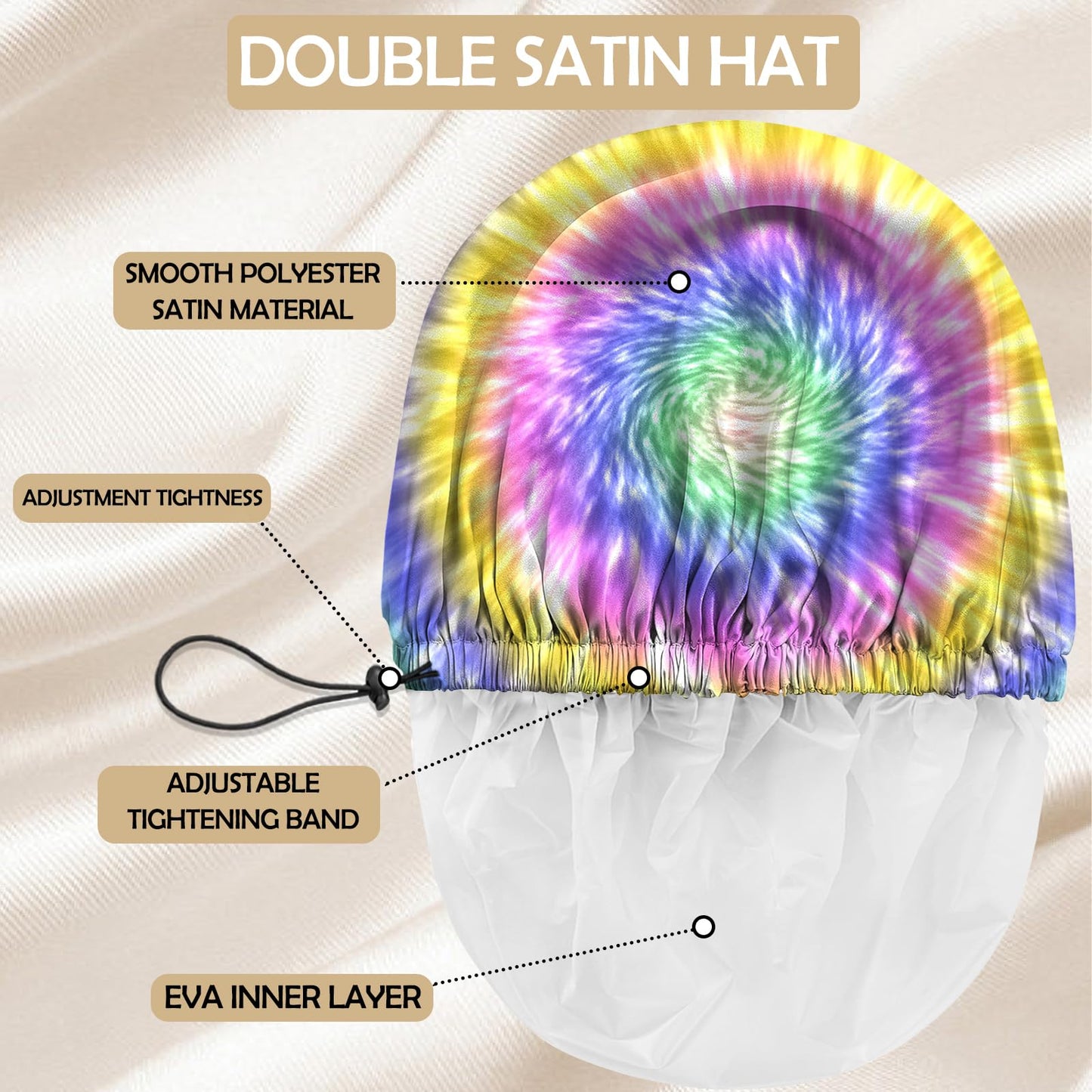 Zewurtuw 2 PCS Shower Cap Adjustable Reusable Double Waterproof Layer Elastic Hair Bath Cap Cute Aesthetic for Women Girls-Multicolour
