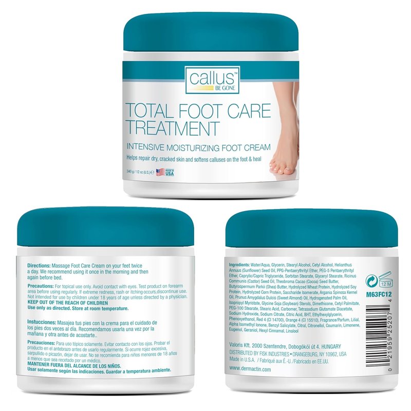 Dermactin Callus Be Gone Foot Care Cream - 12 Oz Treatment for Dry, Cracked Feet
