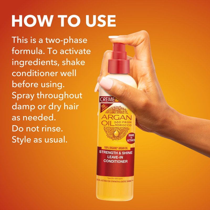 Creme of Nature Strength & Shine Leave-In Conditioner, Dual-Action Moisture & Protection, Infused with 100% Organic Argan Oil from Morocco, 8.45 fl oz