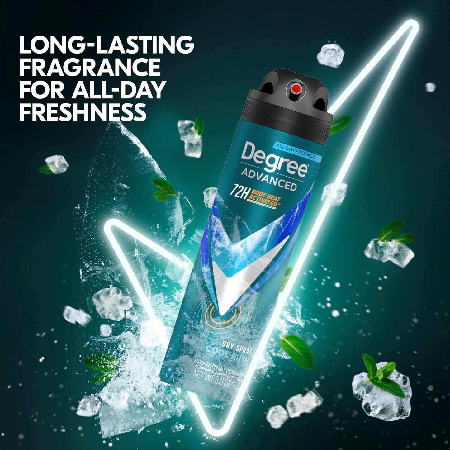 Degree Men Antiperspirant Deodorant Dry Spray Cool Rush 12 Count 72-Hour Sweat and Odor Protection Deodorant for Men With Body Heat Activated Technology 3.8 oz