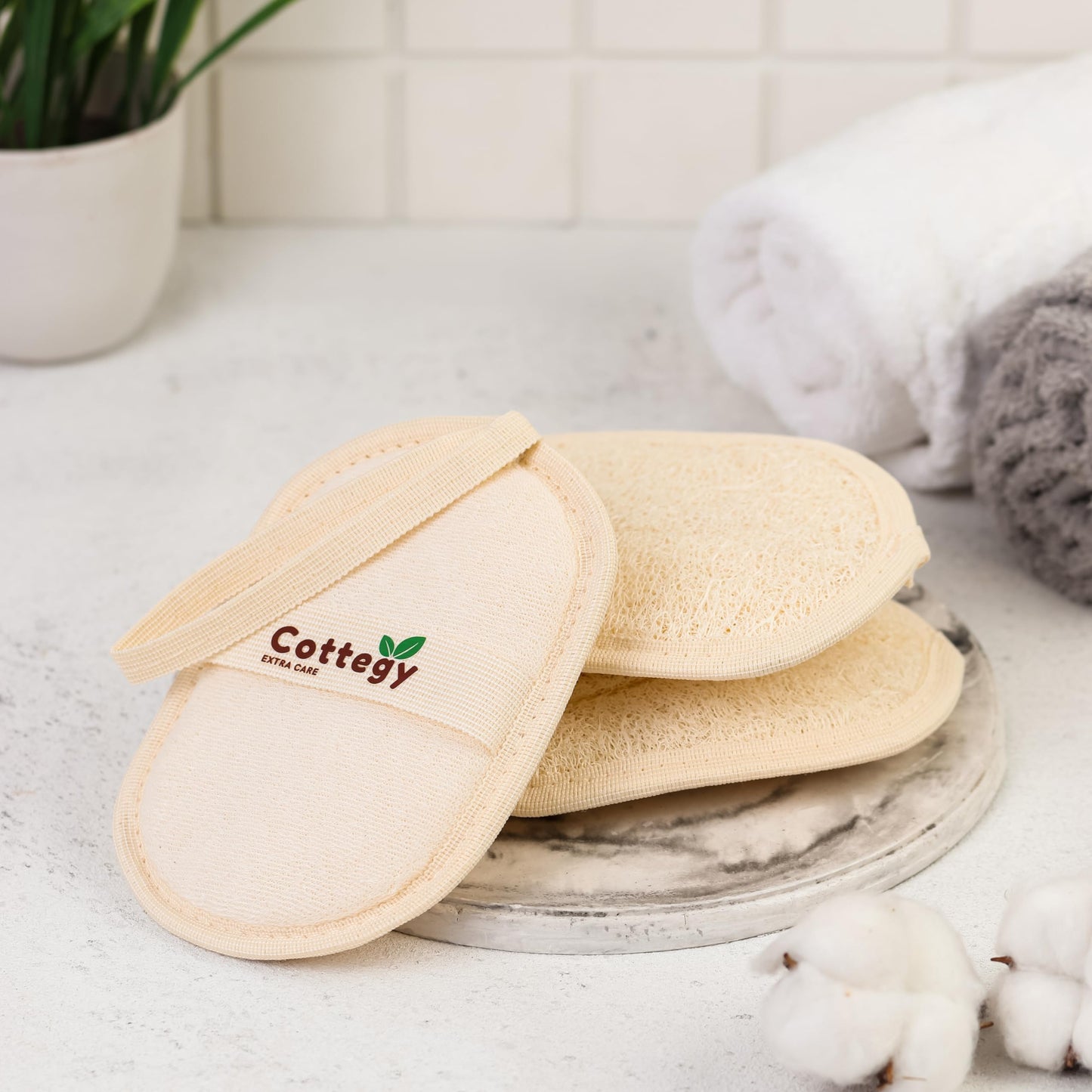Cottegy Egyptian Loofah Exfoliating Scrubber - Natural Loofah Exfoliating Body Scrubber - 1 Count (Pack of 2) | Eco-Friendly Bath & Shower Sponge for Face & Body | 100% Natural, Ideal for Men & Women