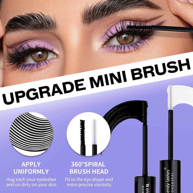Lash Bond and Seal for Eyelash Cluster: Wendy, Using at Home, 2 in 1 Glue, DIY, Strong & Flexible Hold, 5ml Black Bond, 5ml Clear Seal