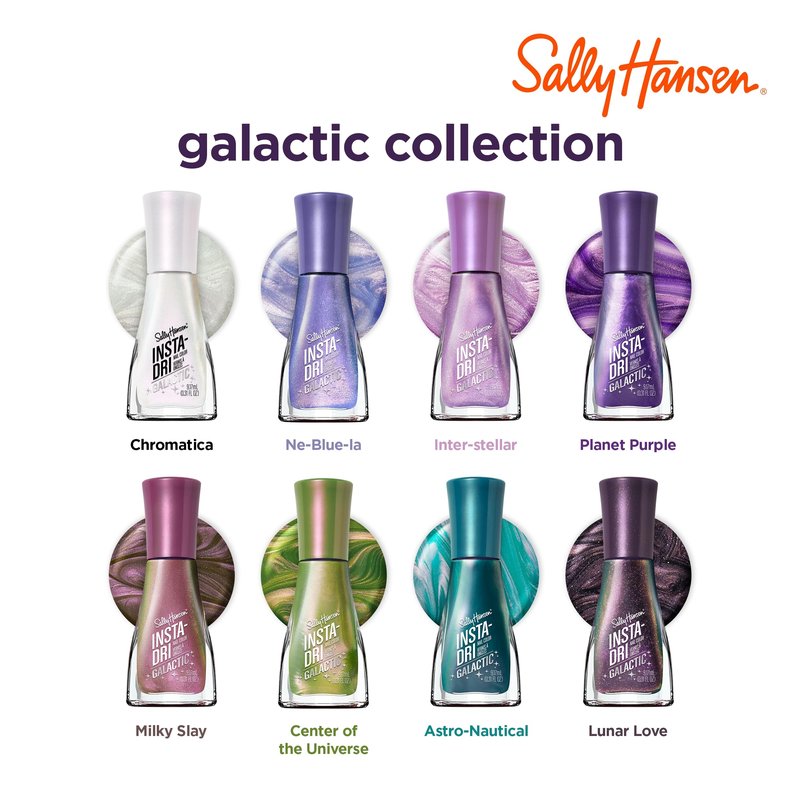 Sally Hansen Insta-Dri Galactic Nail Polish | Quick Dry, Long Lasting, Streak-Free Shine | Sheer, Shimmery | 109 Chromatica | Silver Chrome Nail Color