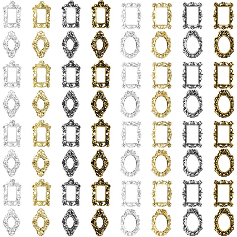 Mxxipp 80pcs Frame Charms for Women, Gothic Photo Frame Art Charms, 3D Metal Nail Accessories for DIY Manicure Sunglasses Scrapbook Bookmarks - Gold, Silver, Retro Gold & Retro Silver
