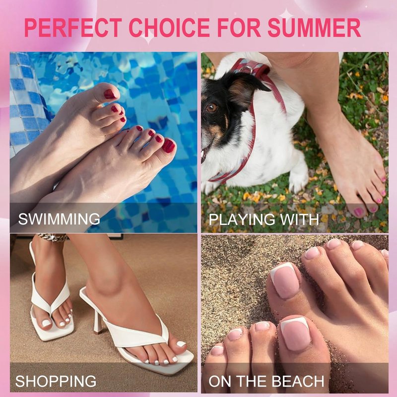 AddFavor Toe Nail Press ons - 150pcs Press on Toenails for Women, French Tip Toe Press on Nails Fake Toe Nail Tips Square Fake Toenails in 15 Sizes Full Cover Acrylic Toenail with Adhesive Tabs
