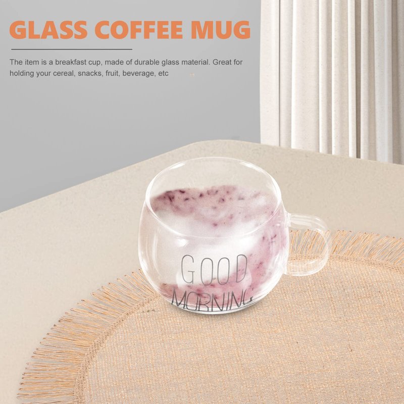 Healvian Glass Soup Bowl Clear Coffee Mug Glass Cereal Mug Breakfast Milk Cup for Porridge Juice Yogurt Tea Beverage Oats Oatmeal 400ml Mixing