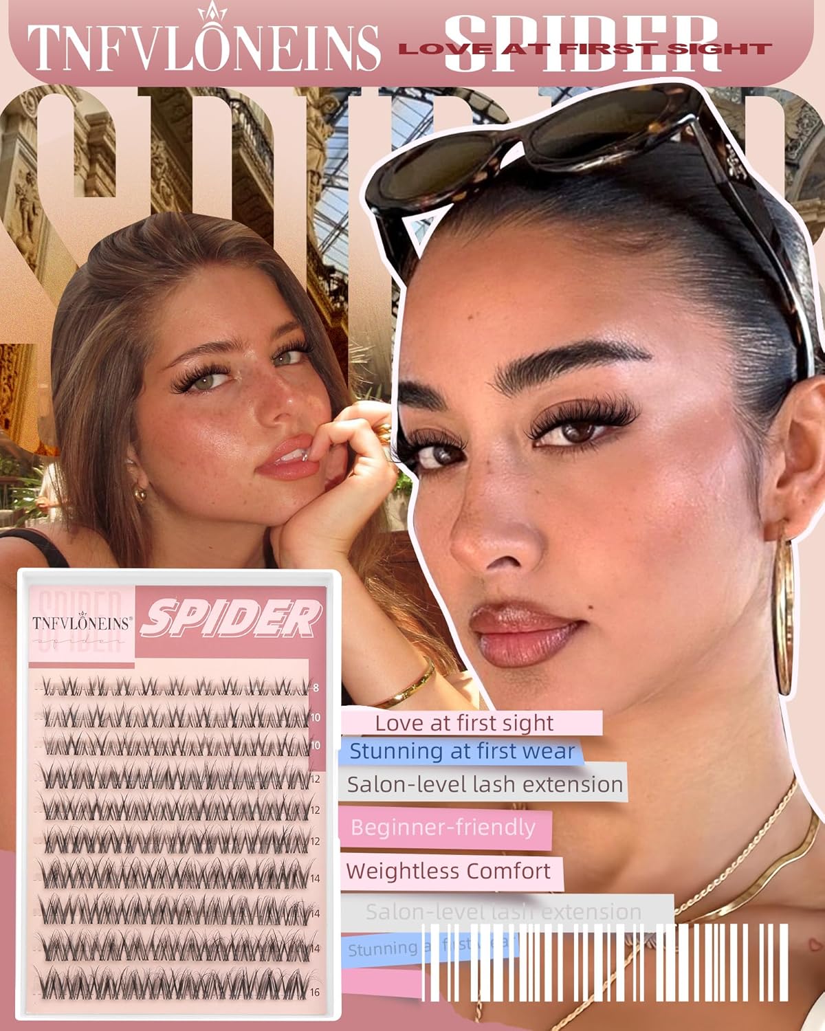 Wispy Fluffy Spider Lash Clusters - Natural Individual Eyelash Extensions | Clear Band, Easy Application