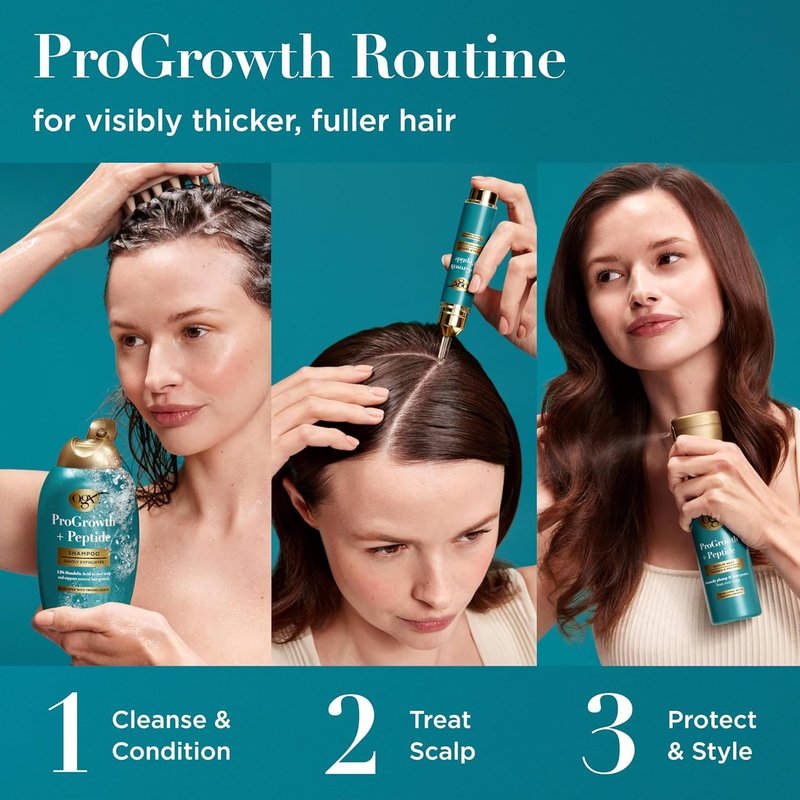 OGX ProGrowth + Peptide Clarifying Shampoo - Gentle Exfoliating Scalp Cleanser for Natural Hair Growth | 13 fl. oz