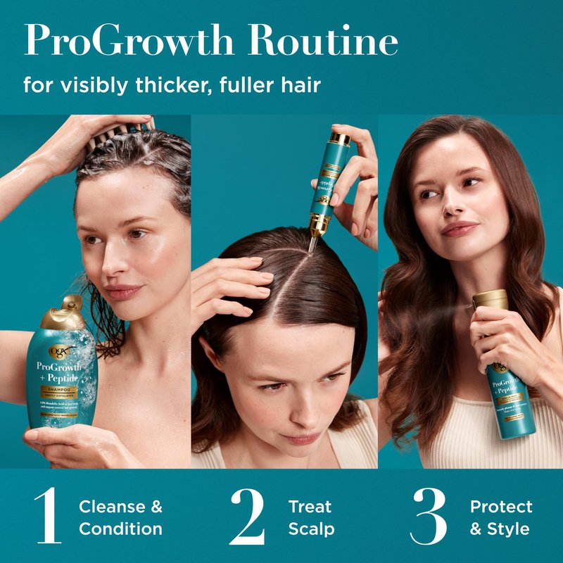 OGX ProGrowth + Peptide Serum Mist, Heat Protectant Spray Instantly Thickens Hair Root to Tip While Protecting from Breakage for Visibly Thicker, Fuller Hair, 6.5 fl. oz