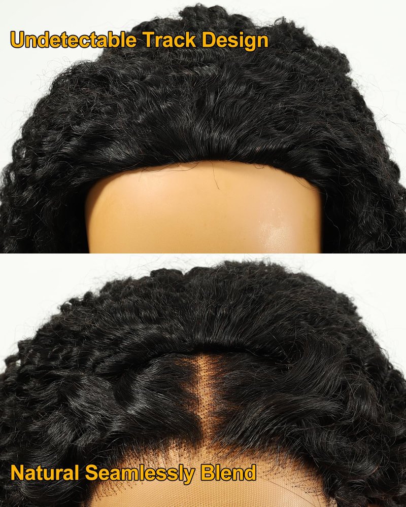 Jet Black Kinky Curly Half Wig - 200% Density Glueless Drawstring | 20 Inch for Black Women