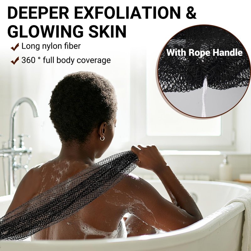 African Net Sponge Authentic for Exfoliating - Extra Knots for Deep Cleansing & Back Scrubbing - Body Scrubber Washcloth for Women & Men - Daily Shower Exfoliator for Smooth, Glowing Skin(White)