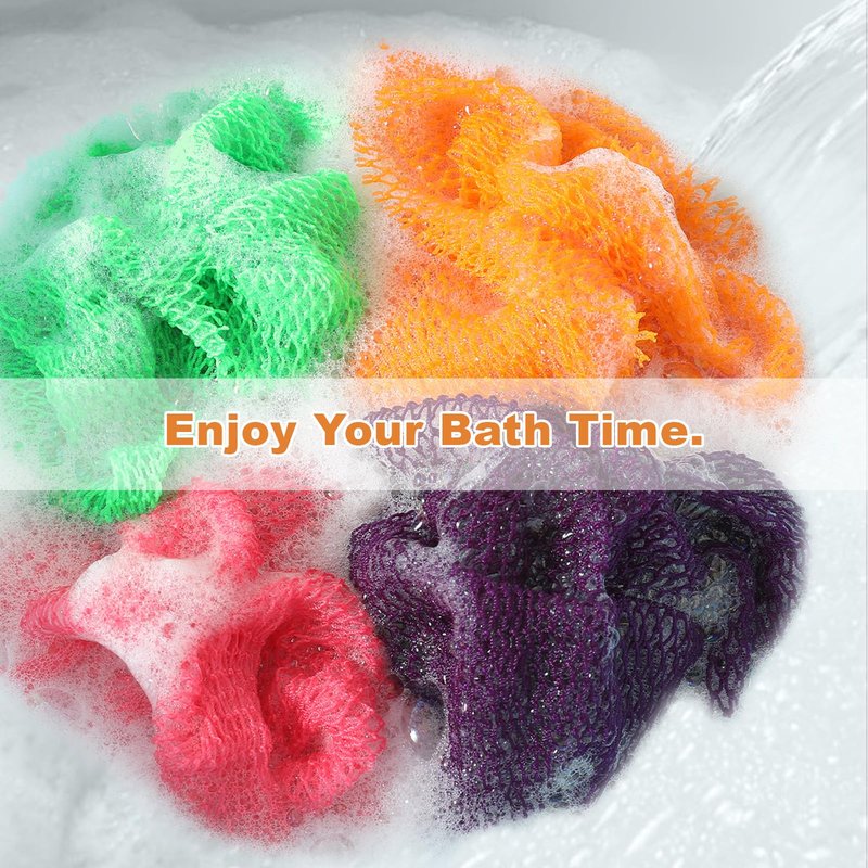 4 Pieces Nylon African Exfoliating Net Sponge, Authentic African Net Sponge for Bath and Shower, Body Scrubber Back Exfoliating Bath Accessories (Pink, Orange, Purple, Green)