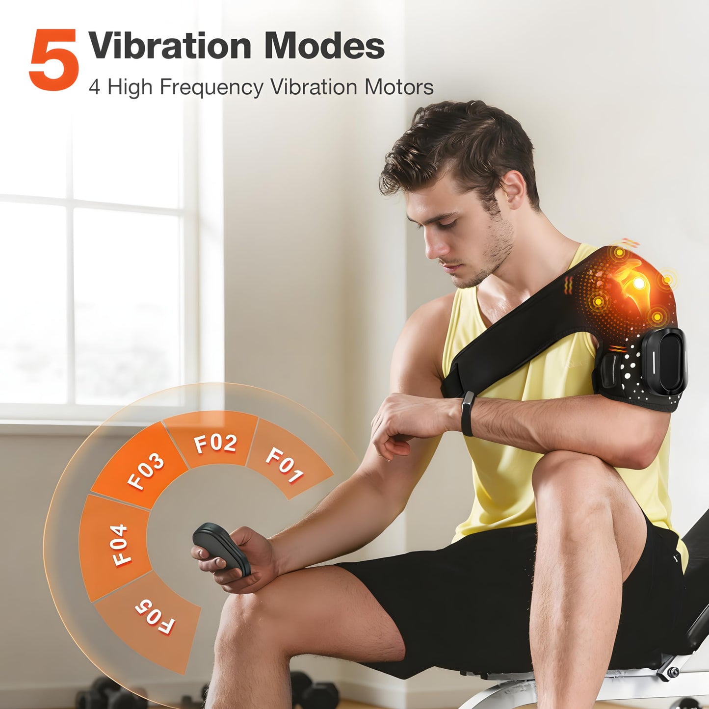 Trunsif Cordless Shoulder Heating Pad with Massage, Portable Heated Shoulder Brace with Magnetic Detachable Remote Control, 5 Heat & 5 Vibration Modes, Adjustable Fit for Men and Women, Black